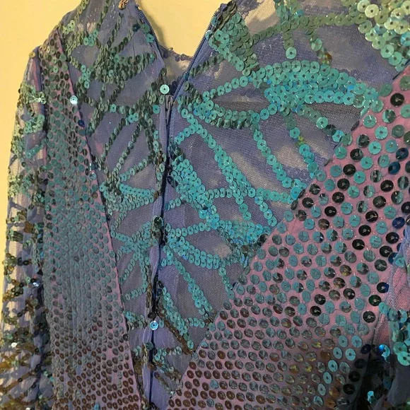 Sequin Long Sleeve Dress in Blue and Purple - Picture 4 of 5